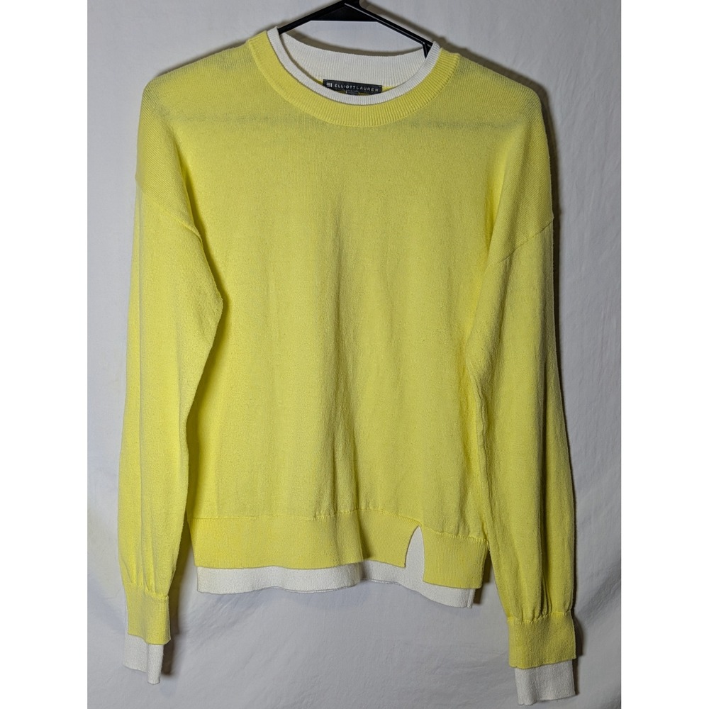 Elliott Lauren XS Yellow Layered Look Sweater Crew Neck Cotton Cashmere Blend